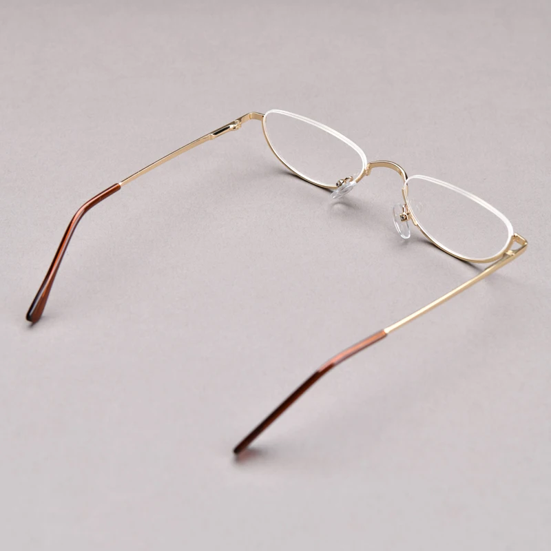 Halbrahmen-Lesebrille für Herren, hochwertige runde Legierung, Lupen, Brillenrezept, 0 bis +4, klare schmale Brille für Damen – Detail 4