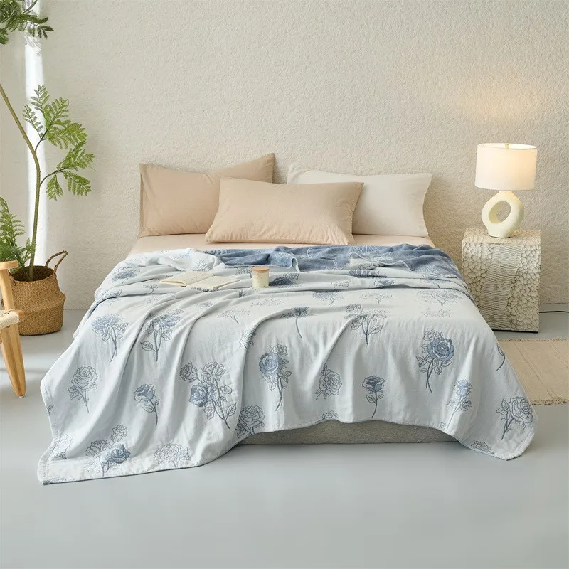 Cotton Blanket 4 Layer Gauze Plaid Bedspread for Double Queen King Bed Towel Quilt Winter Sheet Bed Sofa Cover 200x230cm