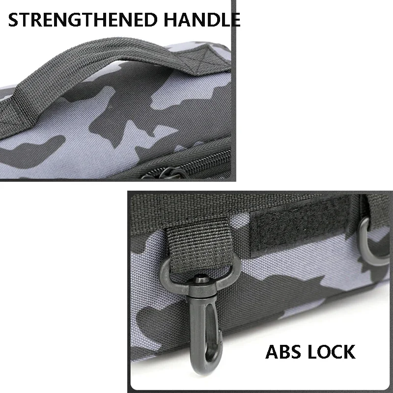Schwarze Angelgerät-Umhängetasche zur Aufbewahrung der Hüfttasche, Outdoor-Sporttasche mit Angelrutenhalter – Detail 6