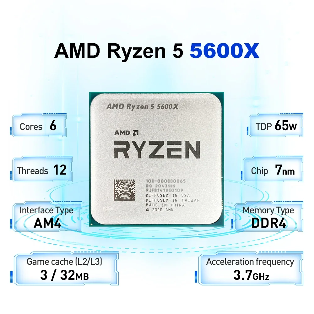 معالج الألعاب AMD Ryzen 5 5600X L3=32M 3.7 جيجا هرتز 6-Core 12-Thread R5 5600X 65W 7NM DDR4 مقبس AM4 بدون مروحة
