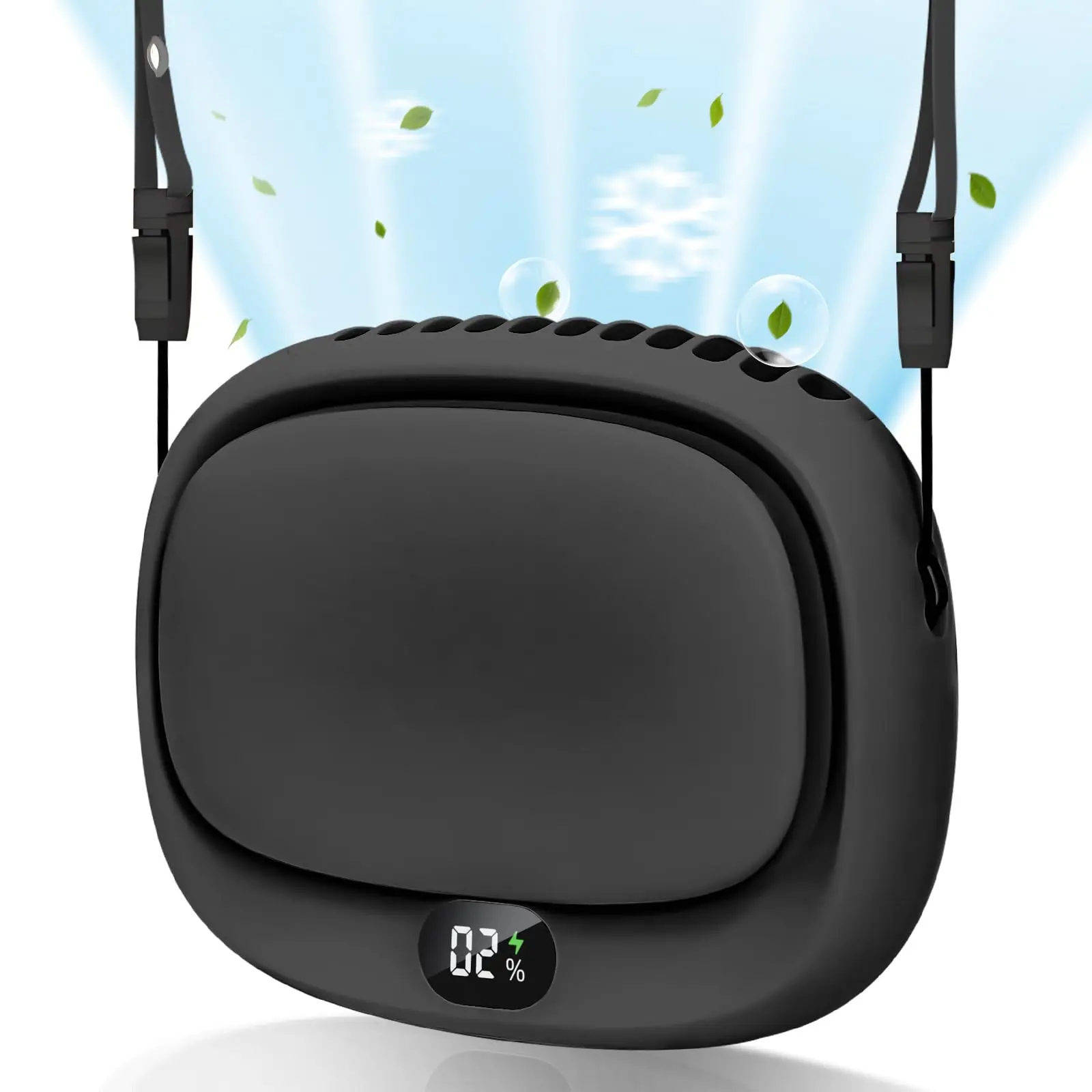 Portable Necklace Neck Fan Handheld Mini Personal USB Rechargeable Fan 5 Speed for Women Men Home Outdoor Travel Black