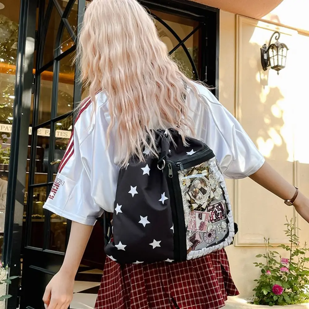 

Korean Style Nylon Drawstring Backpack Wave Point Sweet Light Soft Nylon Bag Lightweight Harajuku Student Schoolbag Girls