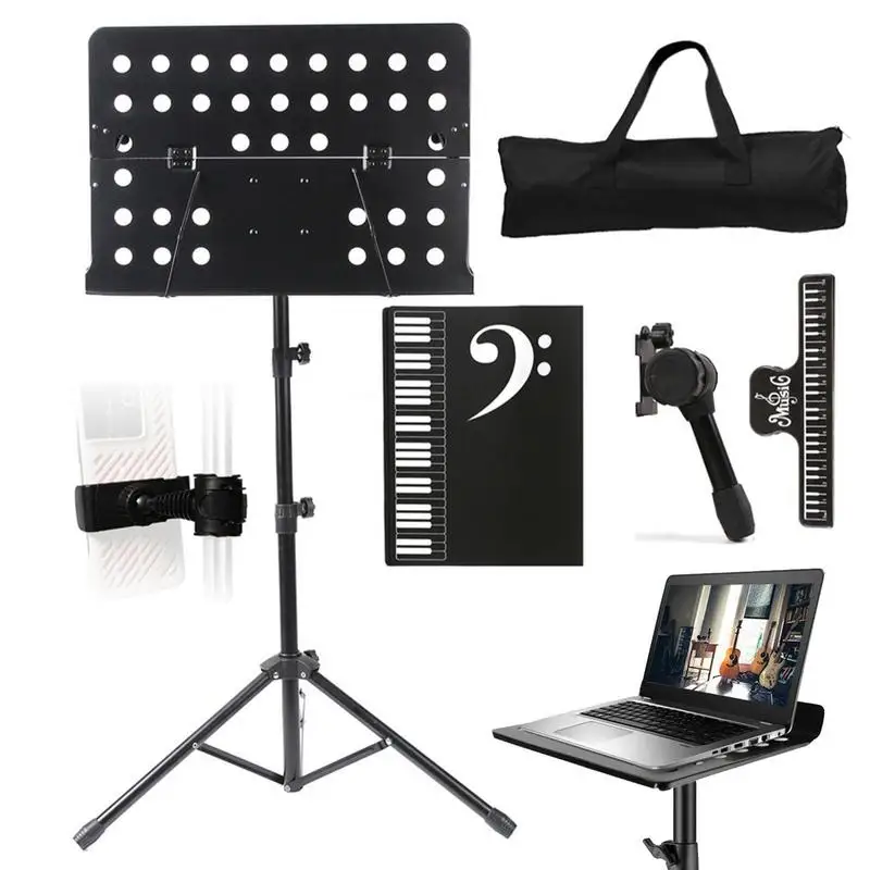 Music Stand For Guitar Players Metal Adjustable Music Holder Tall Stand Portable Foldable Music Stand With Bag Set 35-55 Inch