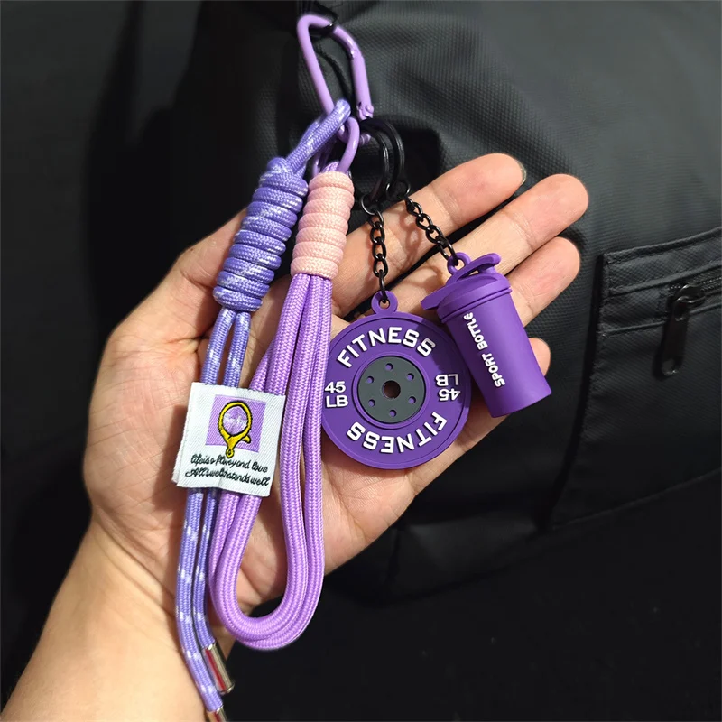 Mini Barbell Plates Key Chain Rectangular Buckle Water Cups Simulation Dumbbells Keyring Creative Bag Charm