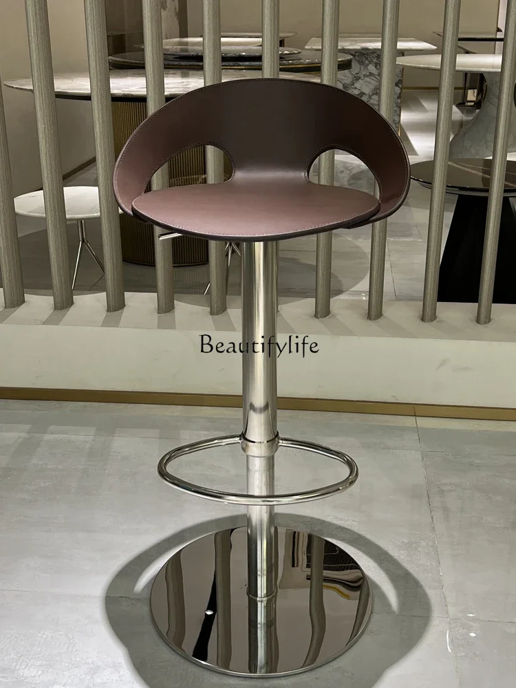 

XX39Italian Style Light Luxury Modern Minimalist Saddle Leather Lifting Kitchen Island Chair High Leg Stool