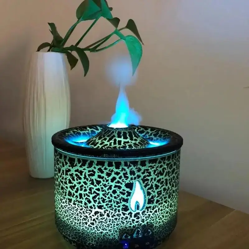 Essential Oil Diffuser with Simulated Flame & Volcano Light Effects, 1 Piece Flame Diffuser with Night Light & Remote Control, S