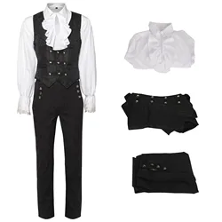 Men's Gothic Costume Set Black Medieval Gentleman Tailcoat Shirt Steampunk Halloween Vampire Cosplay Costume