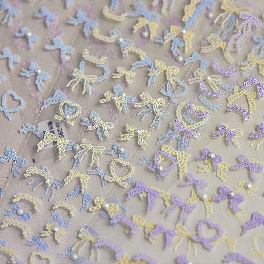 1pcs 5D Lace Ribbon Knots Nail Stickers Crystal Diamond Nail Sticker Multi Colors Bowknot Adhesive Manicure Nail Charms Sticker