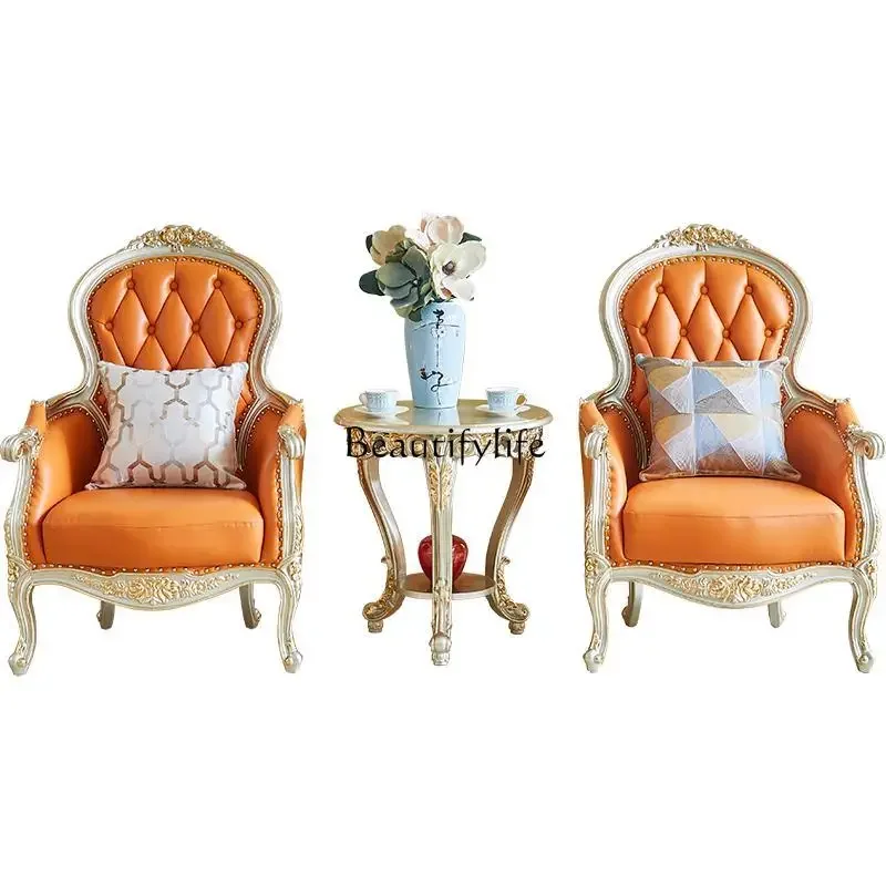 

35European-style guest negotiation balcony leisure chair single sofa chair leather chair