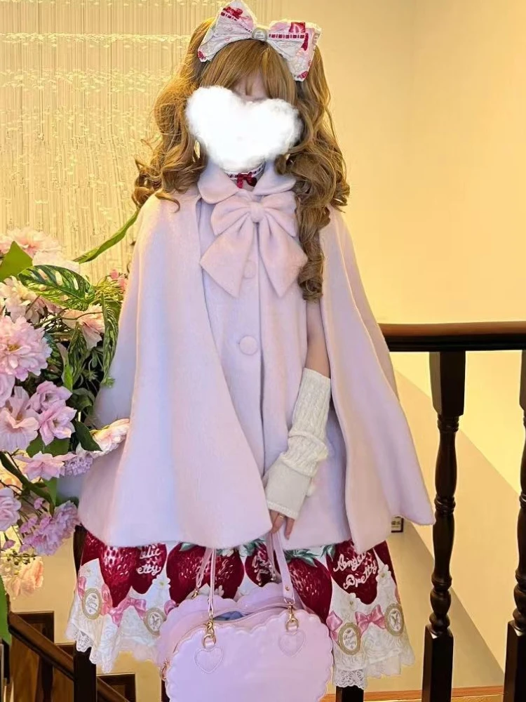 الشتاء اليابانية الحلو JK الوردي عباءة جاكيتات النساء عيد الميلاد Harajuku معاطف Kawaii واحدة الصدر الجمالية الصلبة القوس الملابس