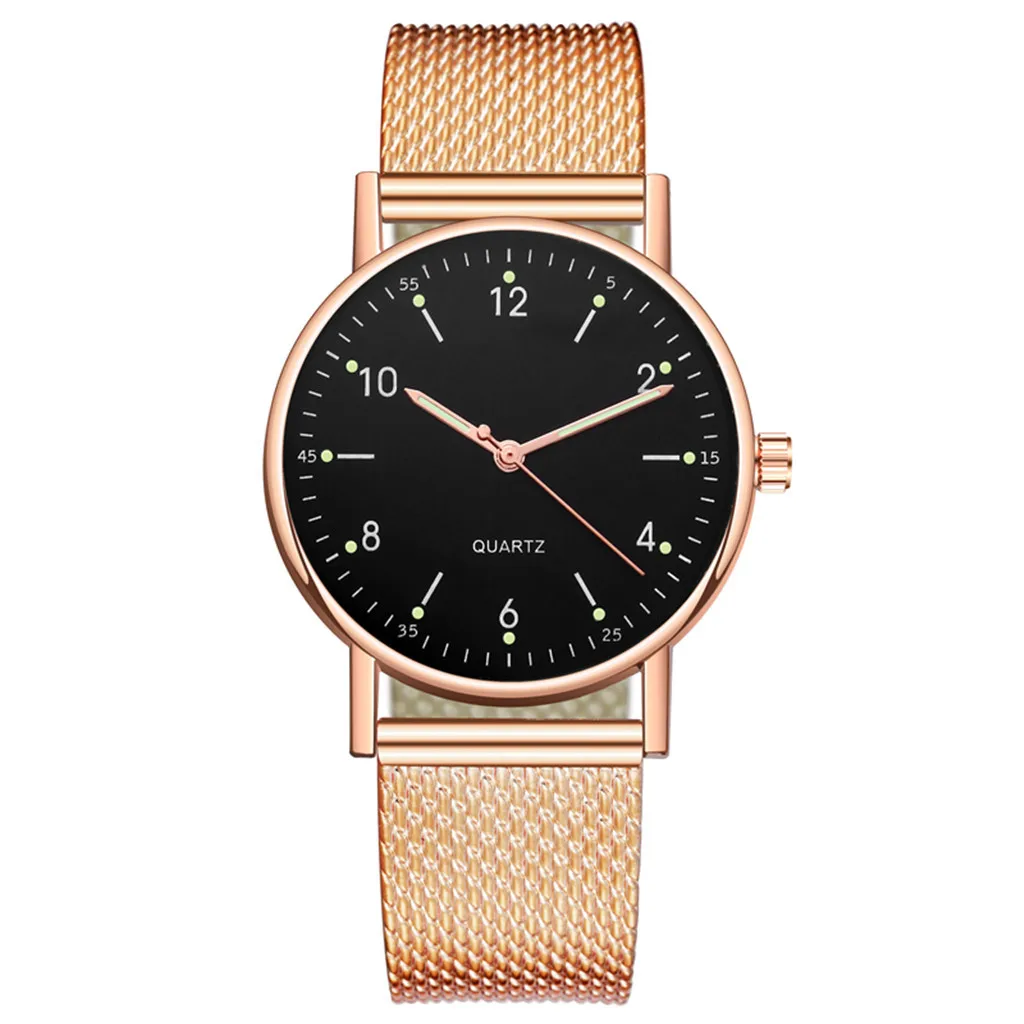 Luxo feminino Rose Gold Dial Relógio de pulso, marca superior, aço inoxidável, vestido de quartzo, alça de malha, relógio feminino