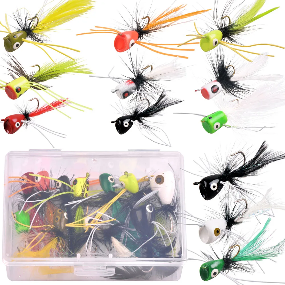 

12Pcs/Box Fly Fishing Poppers Topwater Fishing Lures Bass Bluegill Trout Salmon Foam Popper Flies for Fly Fishing