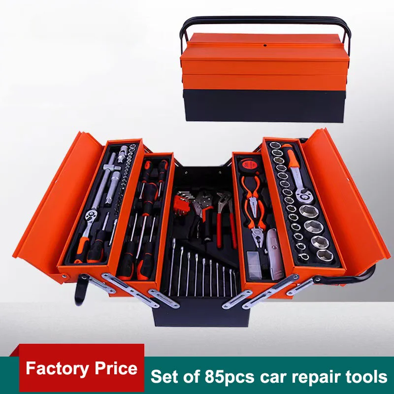 85 in 1 Mechanic Car Repair Hand Tool Kits Box Spanner Socket Gear Ratchet Wrench Auto Maintenance Home Combination Tool Set