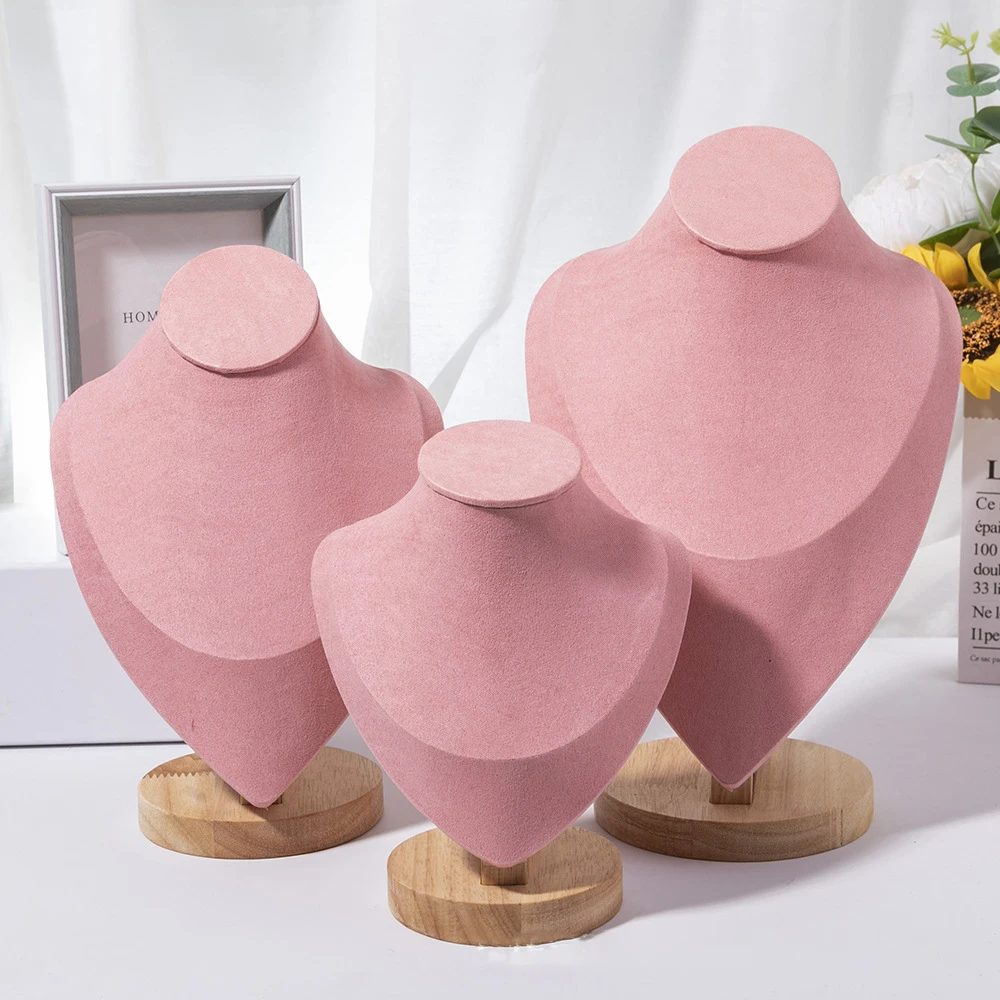 

1pc Wooden Mannequin Bust Necklace Display Stand Portrait Model Neck Pendant Jewellery Storage Rack Holder Window Showcase Props