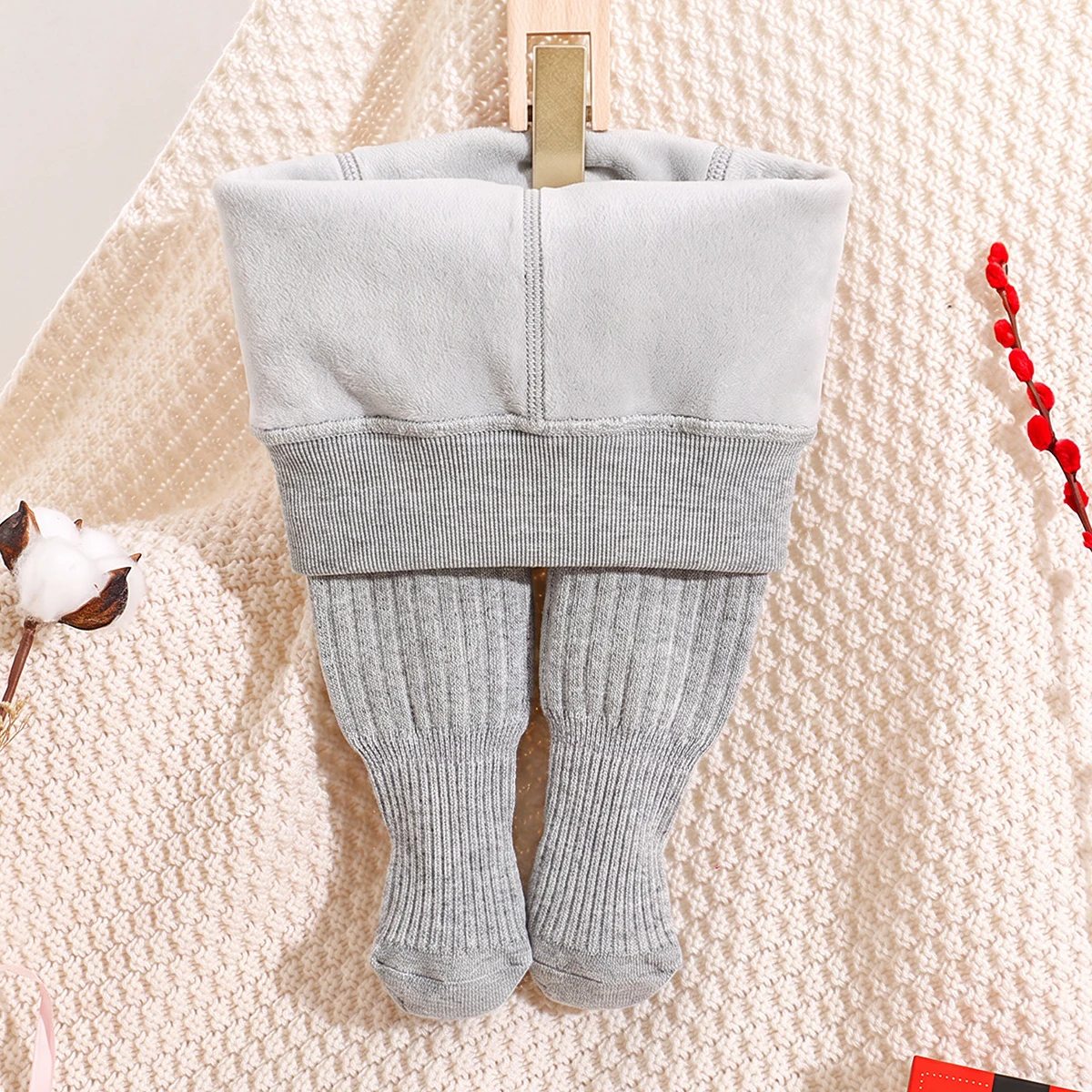 2 Stück dicke warme Strumpfhosen für Babys, einfarbige Fleece-Thermo-Strumpfhosen, Kleinkind-Leggings mit Fuß für Outdoor- und Alltagsoutfits – Detail 4