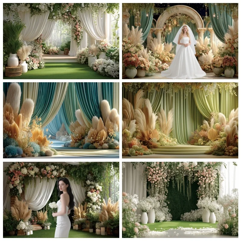 

Wedding Backdrop Floral Flowers Curtains Bridal Shower Bride Portrait Marriage Ceremony Photography Background Party Decoration