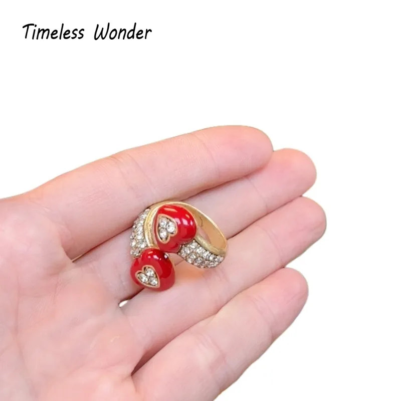 

Timeless Wonder Retro Enamel Rhinestone Heart Rings for Women Designer Jewelry Goth Top Party Ins Trendy Gift Rare Kpop Mix 6423