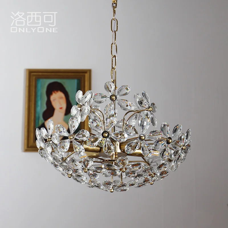 Roxico, Dream Crystal Flower Chandelier French Pastoral American Vintage Bedroom Dining Room Cloakroom Light Luxury Lighting