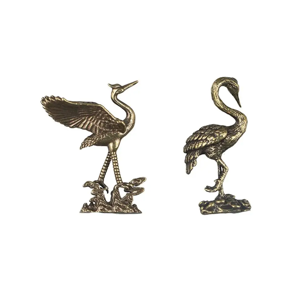 Pure Brass Crane Figurines Cultural Toys Handcrafted Red-crowned Crane Sculpture Copperware Exquisit Brass Miniatures Bookshelf