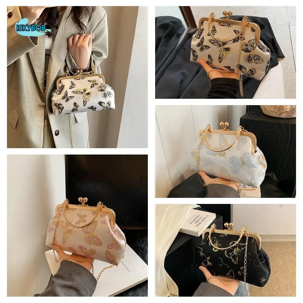 

Сумка в китайском стиле с узором бабочки, наручная сумка с замком поцелуя, женская сумка-ракушка, аксессуары Cheongsam на плечо