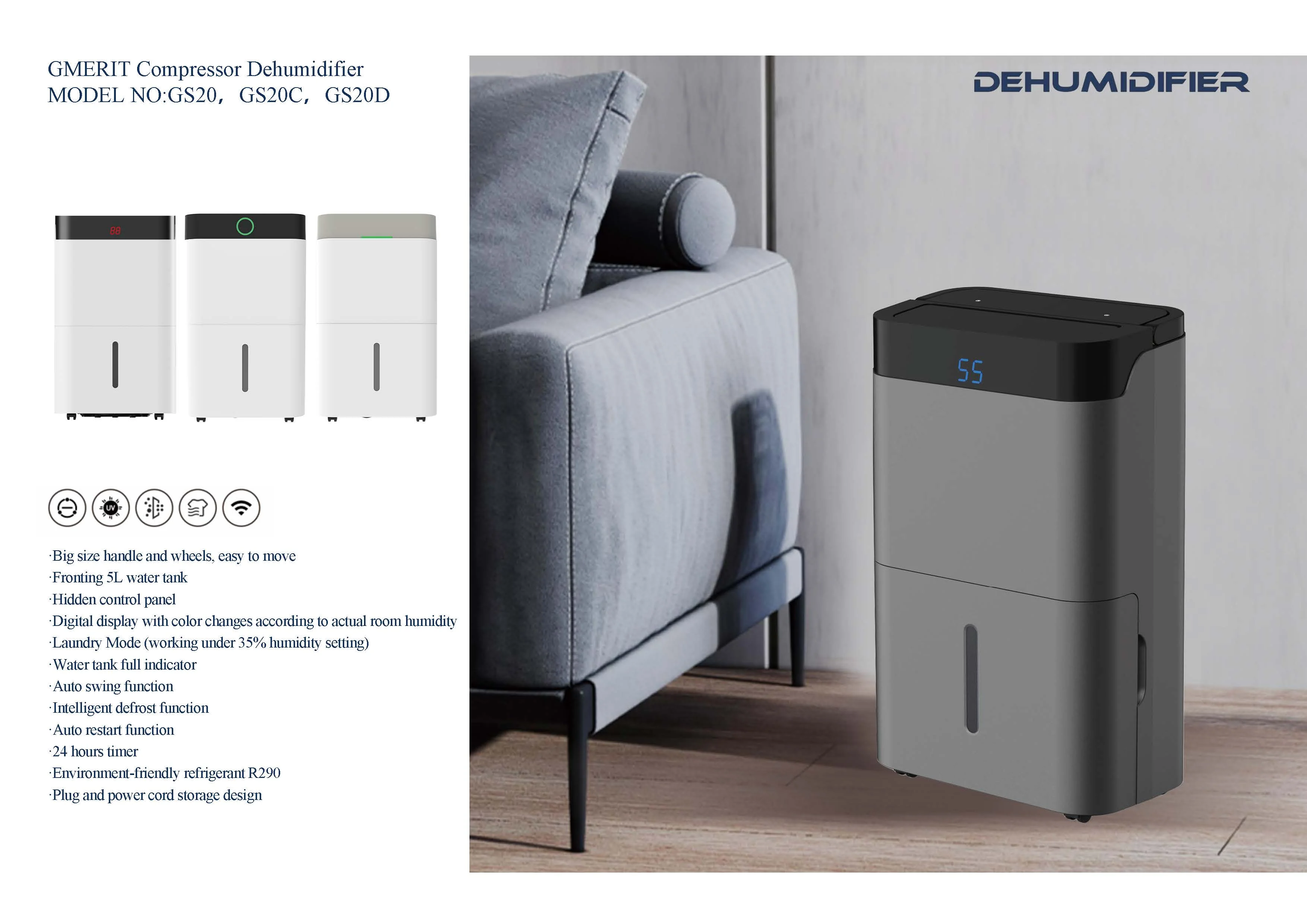 Dehumidifier 25L/Day with Energy-Saving Compressor Auto Defrost for Bedroom Basement Garage Office
