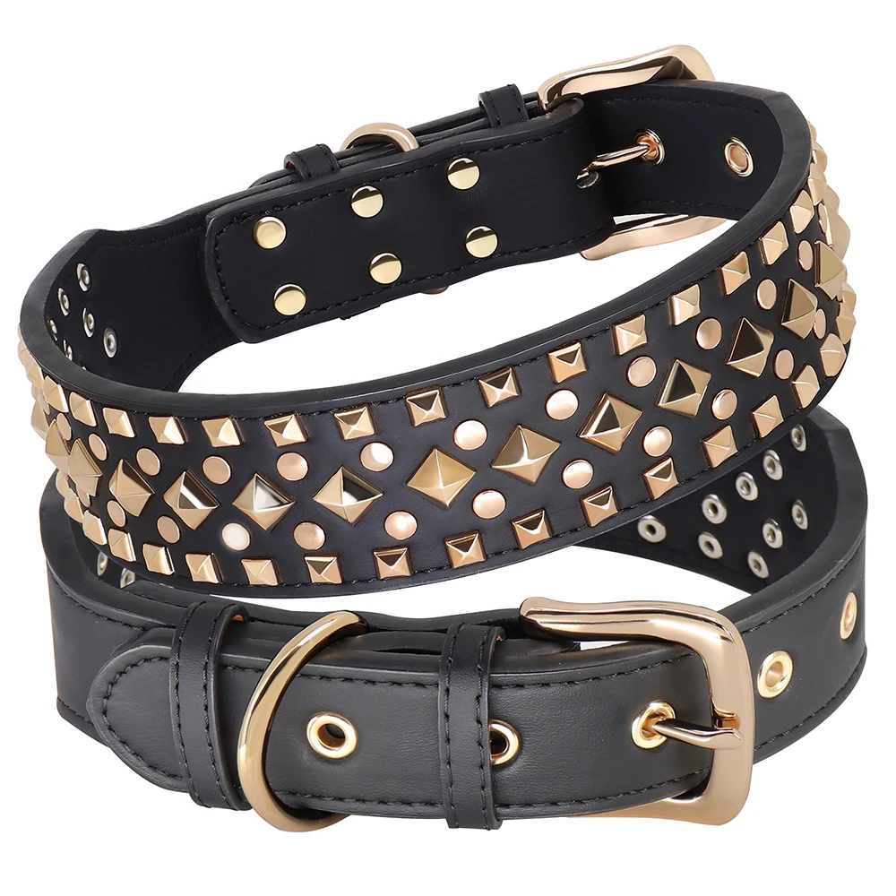 

Rivet Leather Dog Collar Black Stud Dogs Collar Padded PU Leather Pet Collars Adjustable for Small Medium Large Dogs Pug