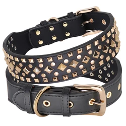 Rivet Leather Dog Collar Black Stud Dogs Collar Padded PU Leather Pet Collars Adjustable for Small Medium Large Dogs Pug