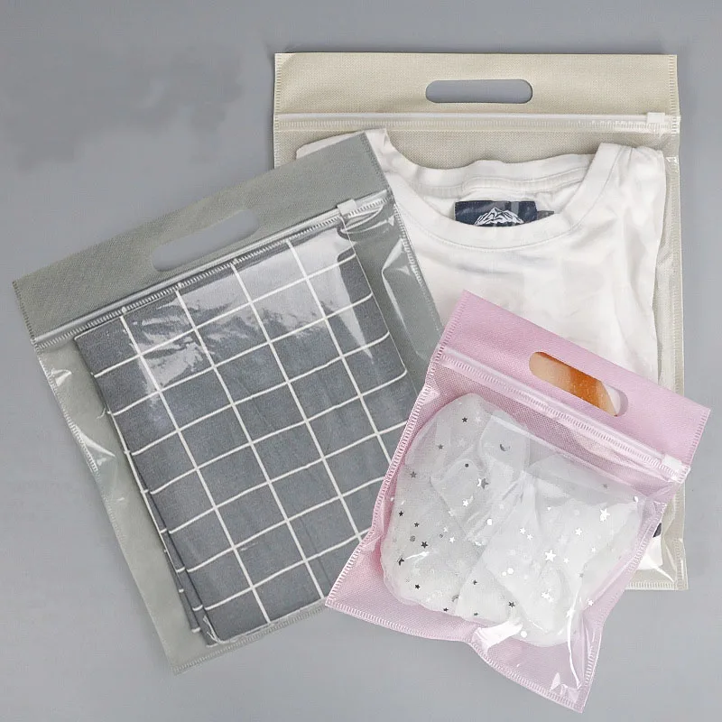 

50pcs/lot Clear Plastic Non-Woven Travel Storage Bag Slide Zipper Clothes Tshirt Packaging Pouches Resealable Custom Logo Print