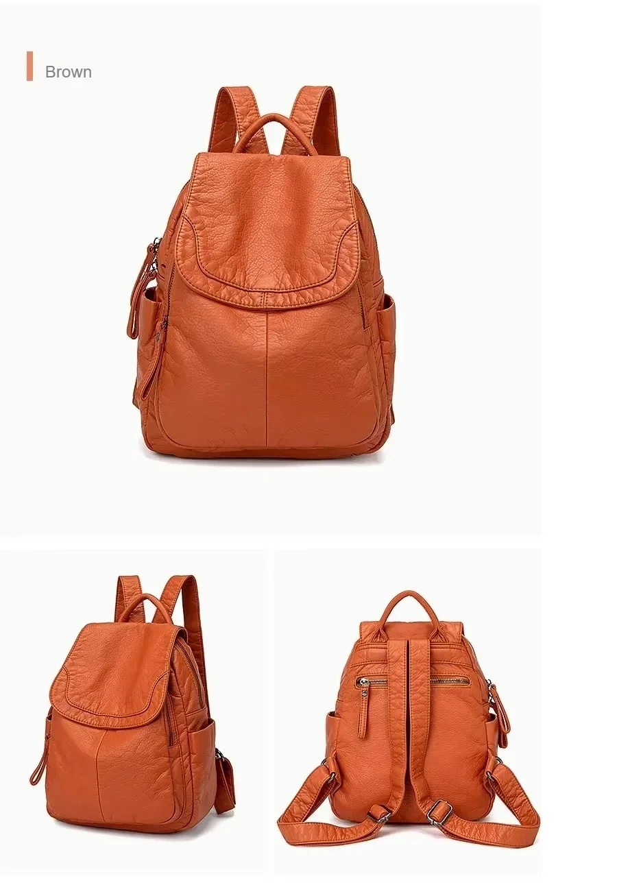 2026 Vintage-Rucksack aus gewaschenem Leder für Teenager-Mädchen, kleine Schultasche, lässiger Tagesrucksack, geräumiger, kompakter Reiserucksack – Detail 15