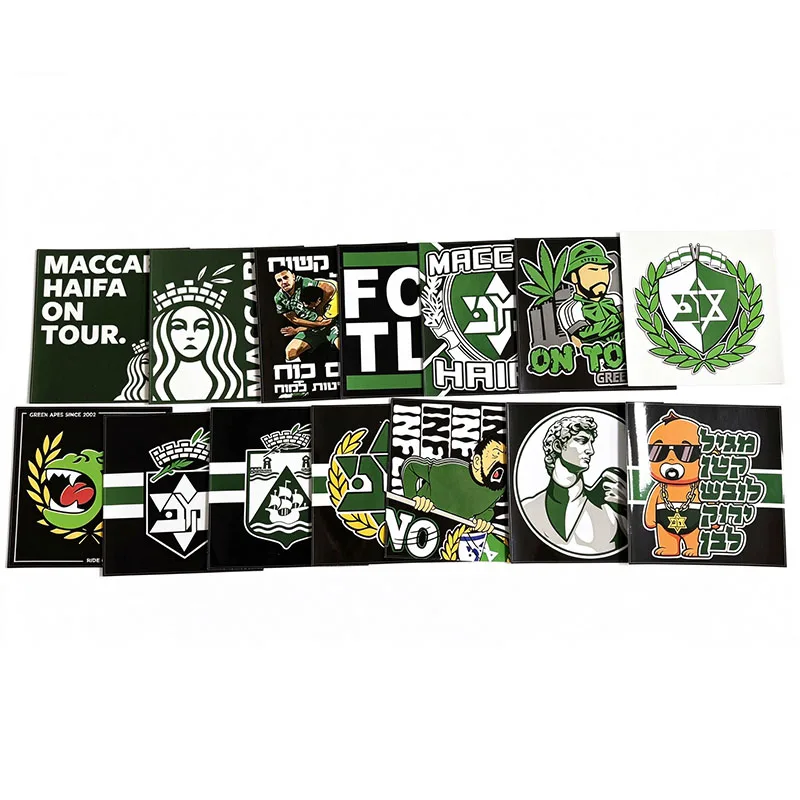 14 Pieces/Set 18*18cm Big Size Maccabi North Block APES Inferno Verde FCK TLV Decoration Stikers for Bag Cup Wall Fridge