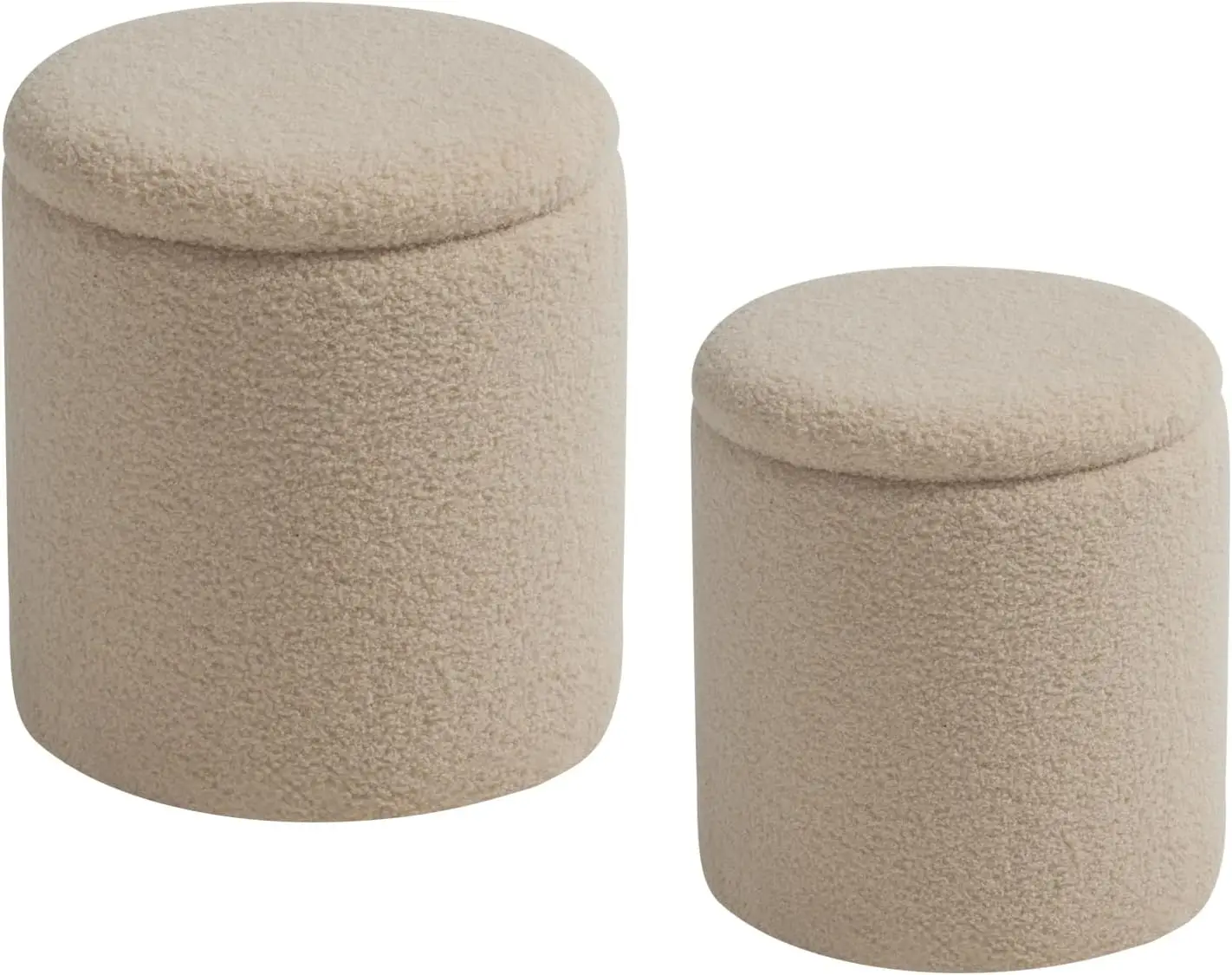 Round Set of 2 Ottoman with Storage Sherpa Storage Ottoman Chair Makeup Vanity Stool Chair Multifunctional for Living Room, Bedr