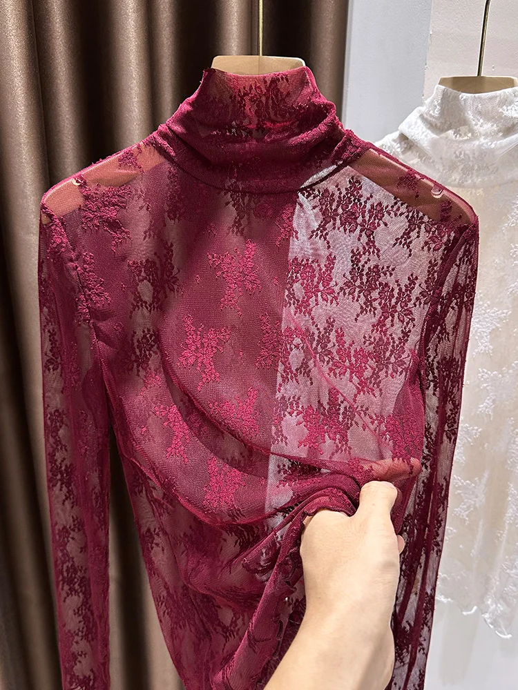 

Дышащий нейлоновый топ-база с кружевным воротником в стиле ретро, весенне-осенний дизайн, для женщин