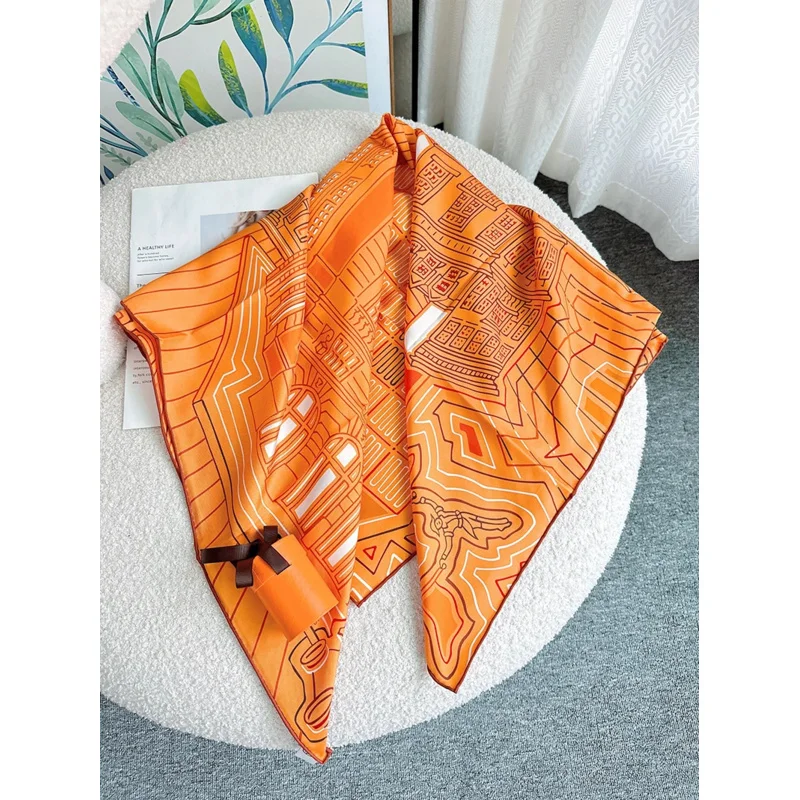 2024 New City of Fortune skull scarf orange  90 x 90 hijab scarves accessories scarves women wrap natural silk hair