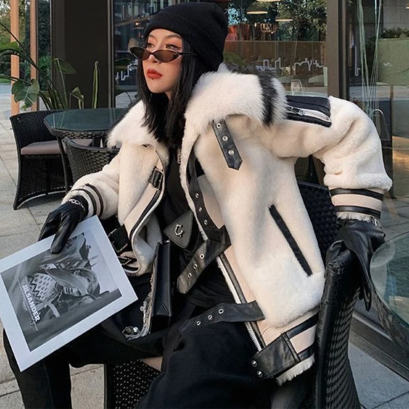 

Punk Grunge Clothes Autumn Winter with Coat Female Faux Fur Lapel Coat Fashion Street Women's Clothing