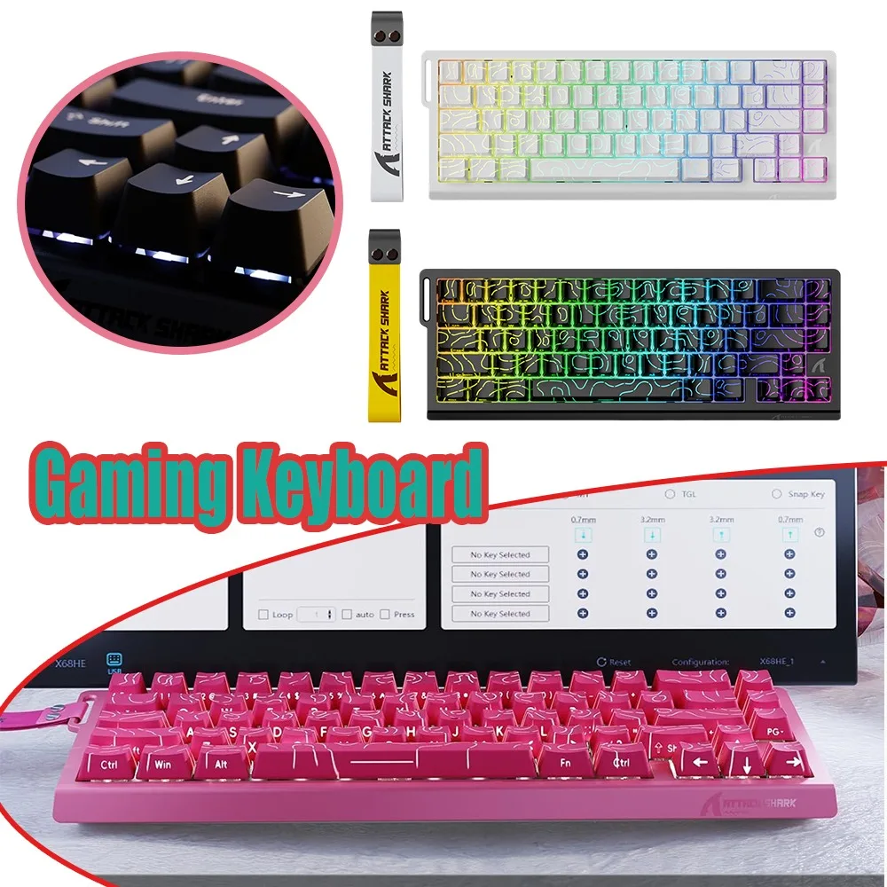 

Игровая клавиатура Attack Shark X68HE с датчиками Холла, проводная, с регулируемым усилием нажатия, быстрым откликом, RGB-подсветкой для ПК, игр FPS и MOBA