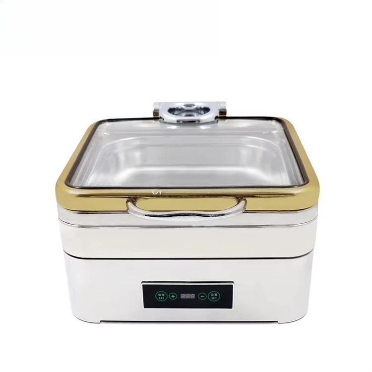 XINGPAI Restaurant Equipment Square Chaffing Dish Luxury Stainless Steel Electric Chafing Dish Buffet Food Warmer With Glass Lid