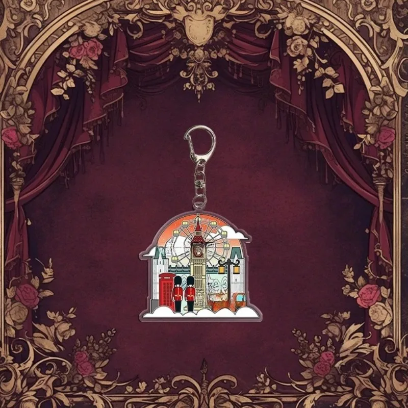 Fun British Landmark Creative Acrylic Keychain Car Bag Holder Cartoon Souvenir Gift for Women Men Jewelry Cosplay Accessory