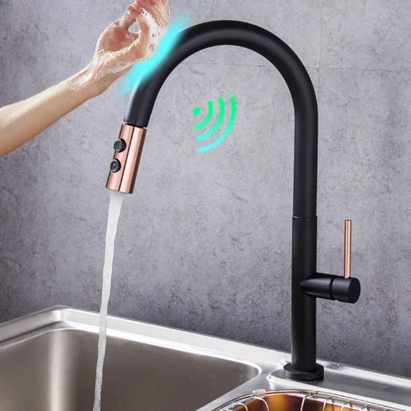 

Black Touch Faucet Kitchen Sink Smart Sensor Tap Hot Cold Water Mixer Crane Pull Down White Grifo Modern Luxury Brass Torneira