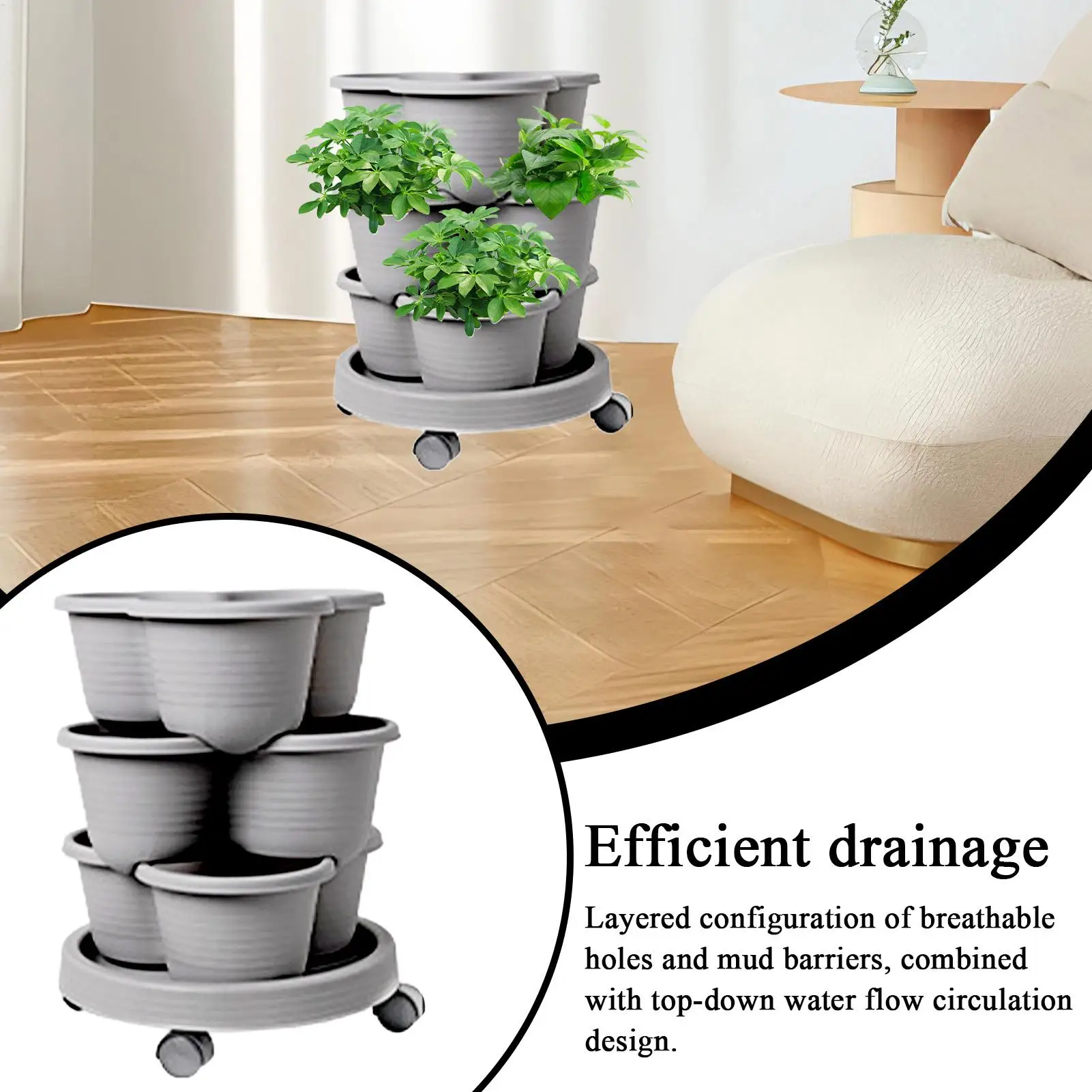 

Vertical Planter Tower Tiered Planter Outdoor Stacking Flowerpot Flower Pots With Removable Wheels Gardening Accessories Plant