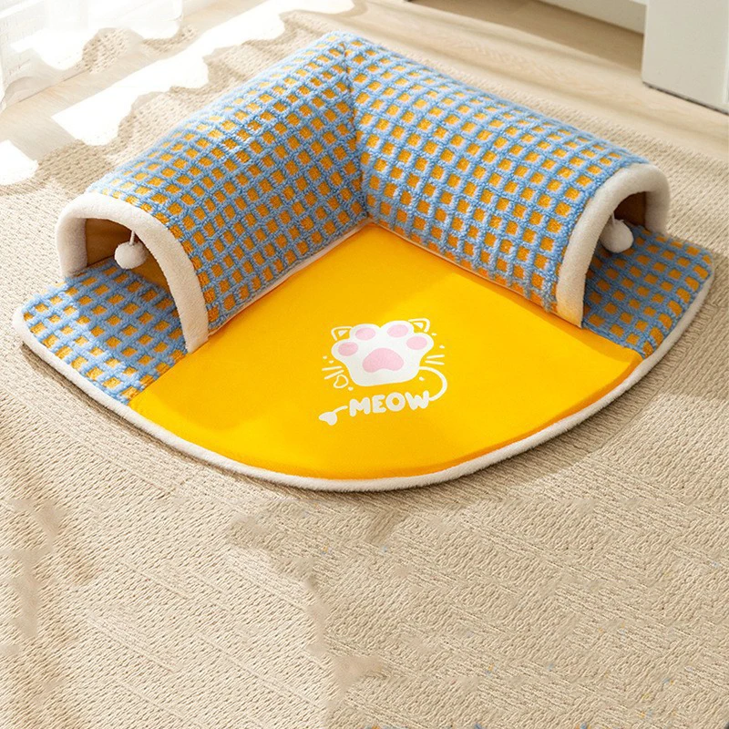 

U Shape Cat Tunnel Bed For Indoor Kitten Cave Play Pet Supplies Seasonal Cat Couch with Hanging Plush Ball Toy