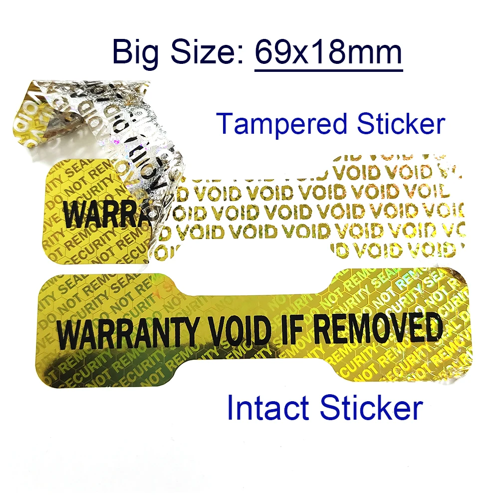 100pcs 69x18mm Big Gold Hologram Label WARRANTY VOID IF REMOVED SECURITY SEAL DO NOT REMOVE Tamper Evident VOID Left Sticker