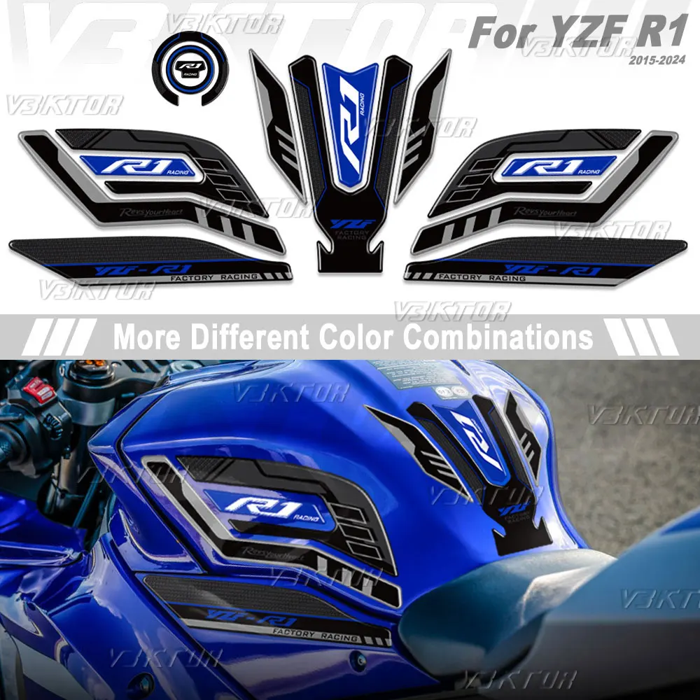 

3D Resin Tank Pad Sticker Motorcycle Fuel Tank Protection Decal For R1 R1S R1M YZF R1 YZFR1 2015-2024 2023 2022 2021 2020