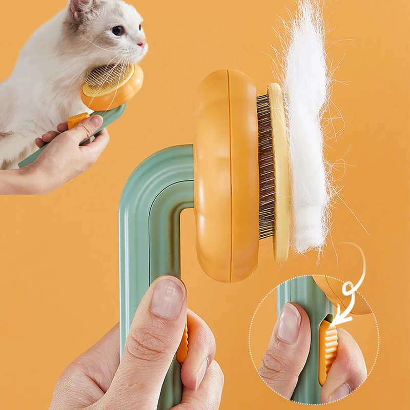 

Pumpkin Pet Brush, Self Cleaning Slicker Brush for Shedding Dog Cat Grooming Comb Removes Loose Underlayers and Tangled Hair,