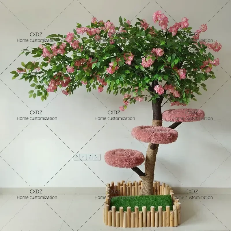 Cherry Blossom Cat Tree Solid Wood Dead Trunk Climbing Frame Wear Resistant Non Sticky Large Cat Nest Integrated Activity