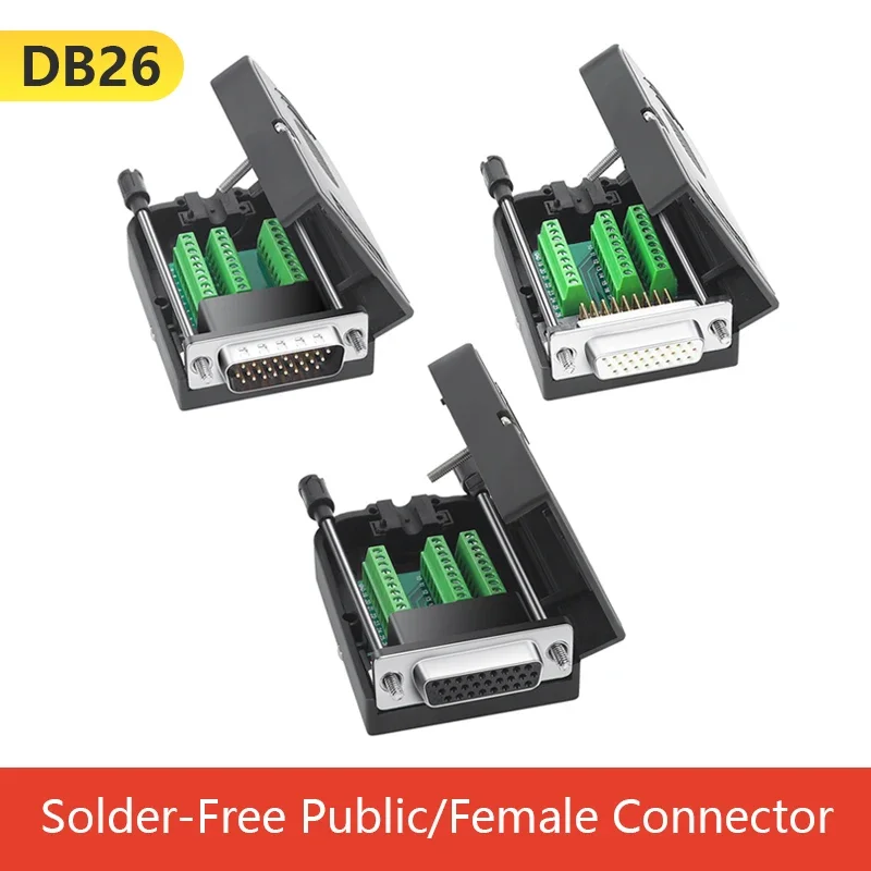 

DB26 Solderless Plug 26 Pin Male Female Serial Port Adapter Gold Plated Copper 3 Rows 26Pin D-SUB DB26 Breakout Connector