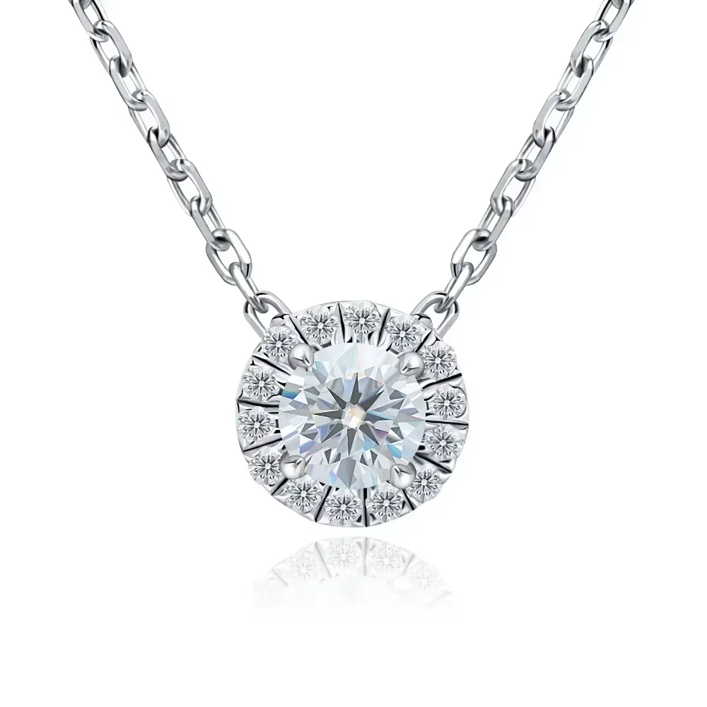 

M-JAJA Moissanite Necklace 0.5ct/1ct D Color Round Cut Pendant 18K White Gold Plated Adjustable 925 Sterling Silver Fine Jewelry