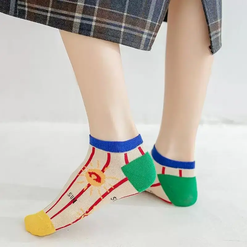 10 Pairs Of Casual Trend Ankle Socks For Men And Women, Comfortable, Breathable And Cute Cartoon Summer Couple Boat Socks