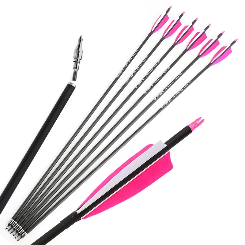 

6/12pcs 30inch Carbon Arrows SP500 ID6.2mm OD7.8mm Archery Arrow Shaft 4" Veans Feather Shooting Hunting 100gr Broadhead