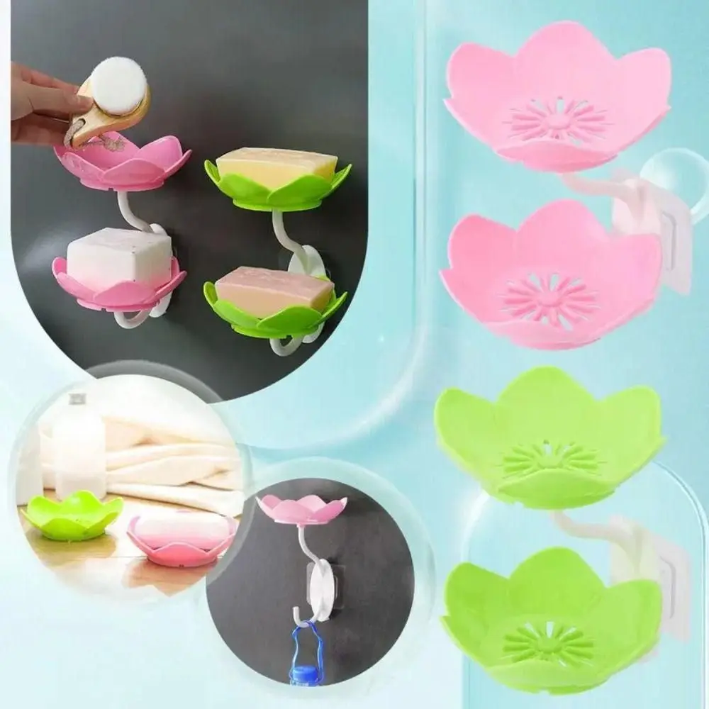 Double Layer Flowers Lotus Shape Draining Soap Dish Soap Box Plate Holder Portable Punch-free Soap Tray Bathroom Accessories