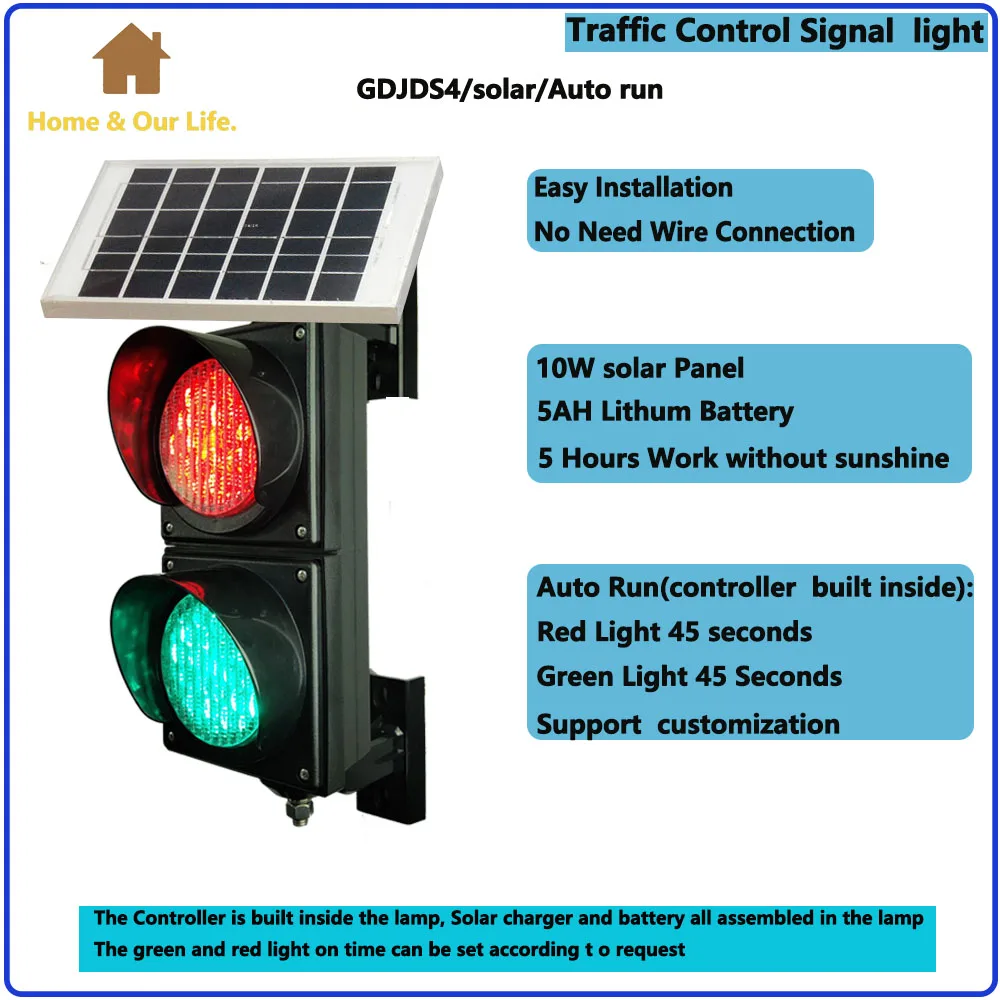 Solar Powered 100mm Red Green Mini Traffic Signal Light  4 Inch Pedestrian Traffic Warning Light Remote Control School Teach lam